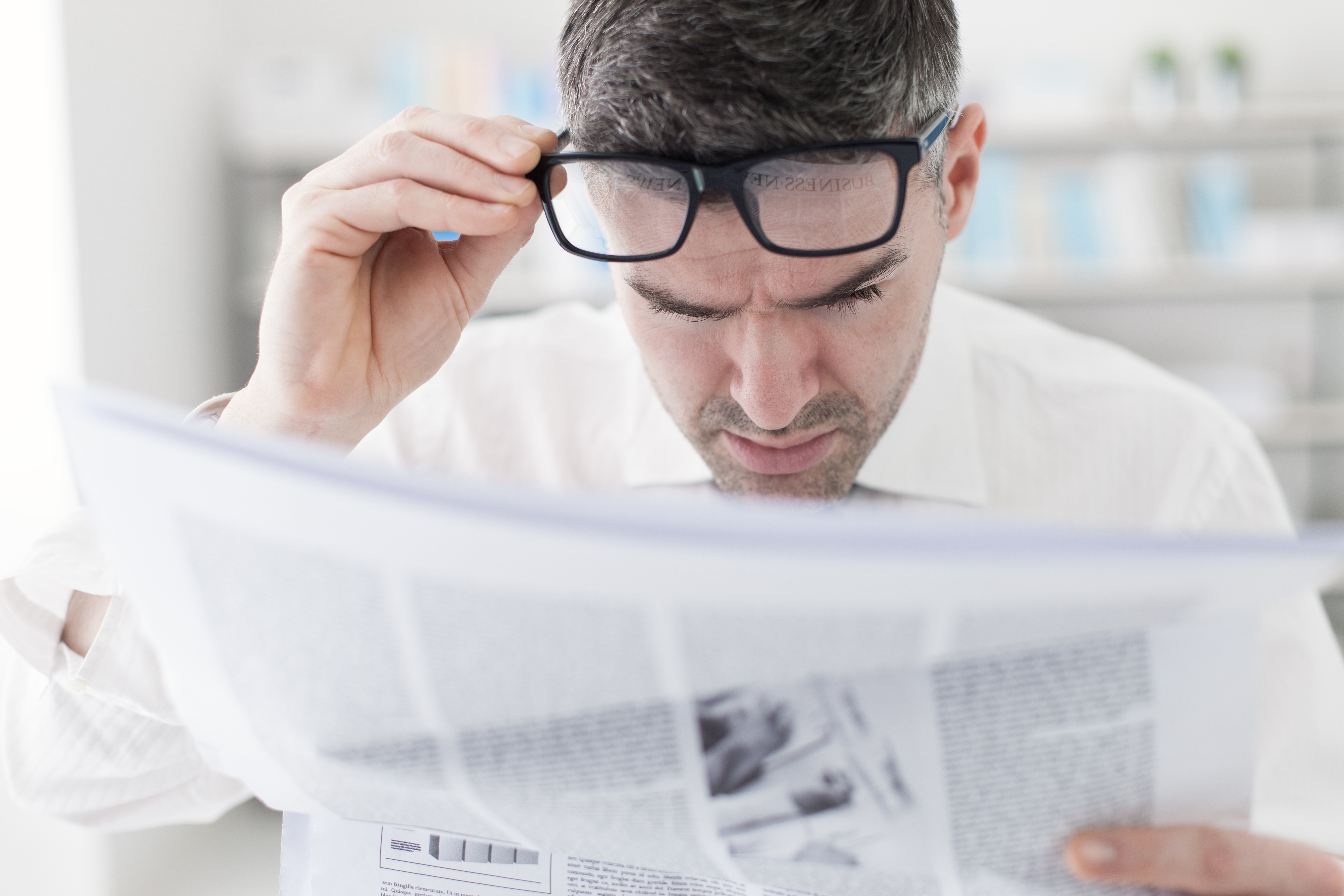 Reader suffering from presbyopia